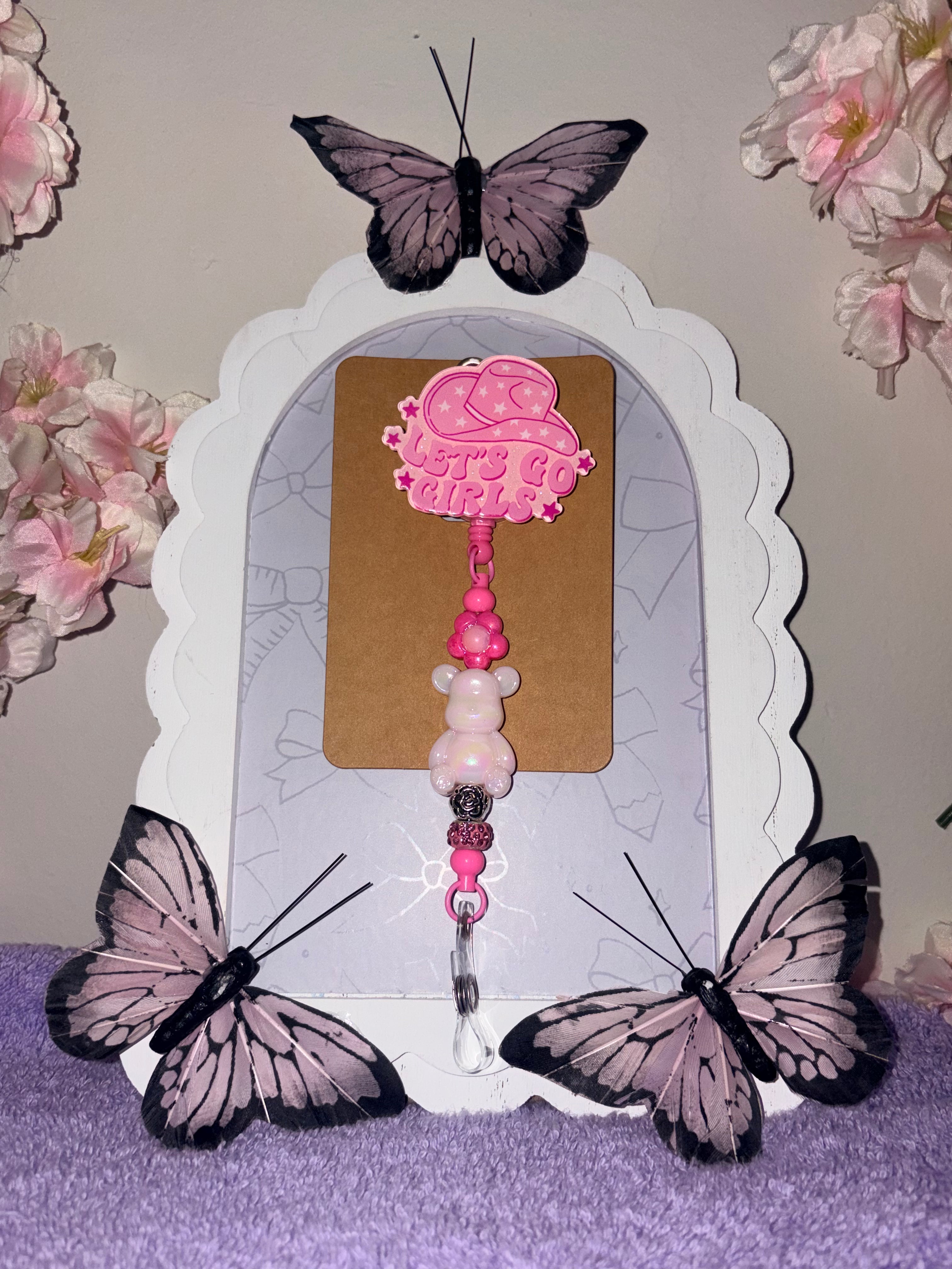 Let's Go Girls Cowgirl Beaded Badge Reel