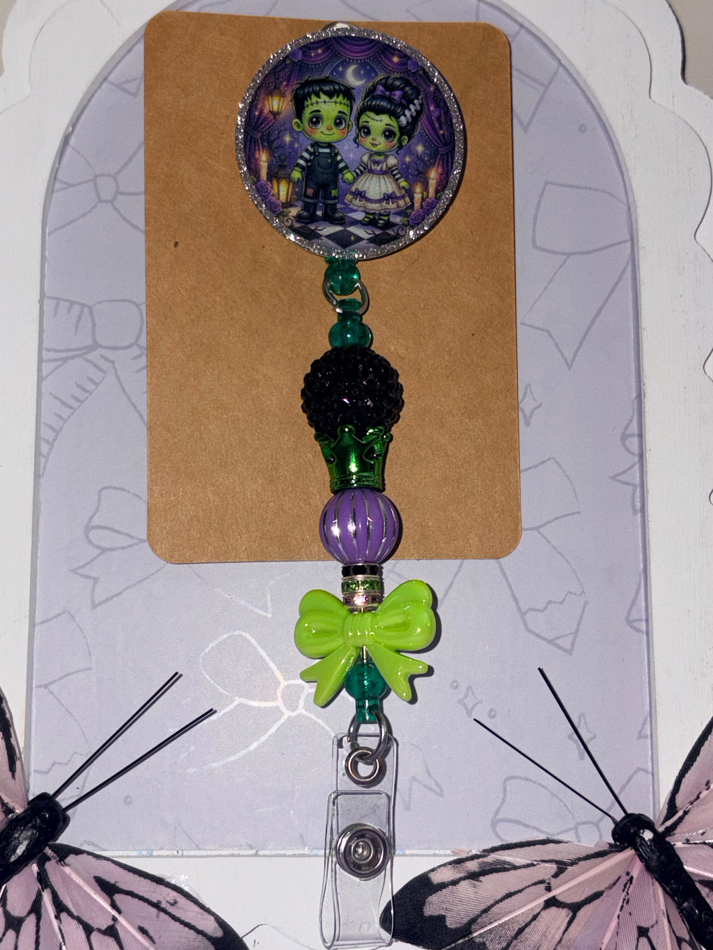 Frankenstein Couple Beaded Badge Reel