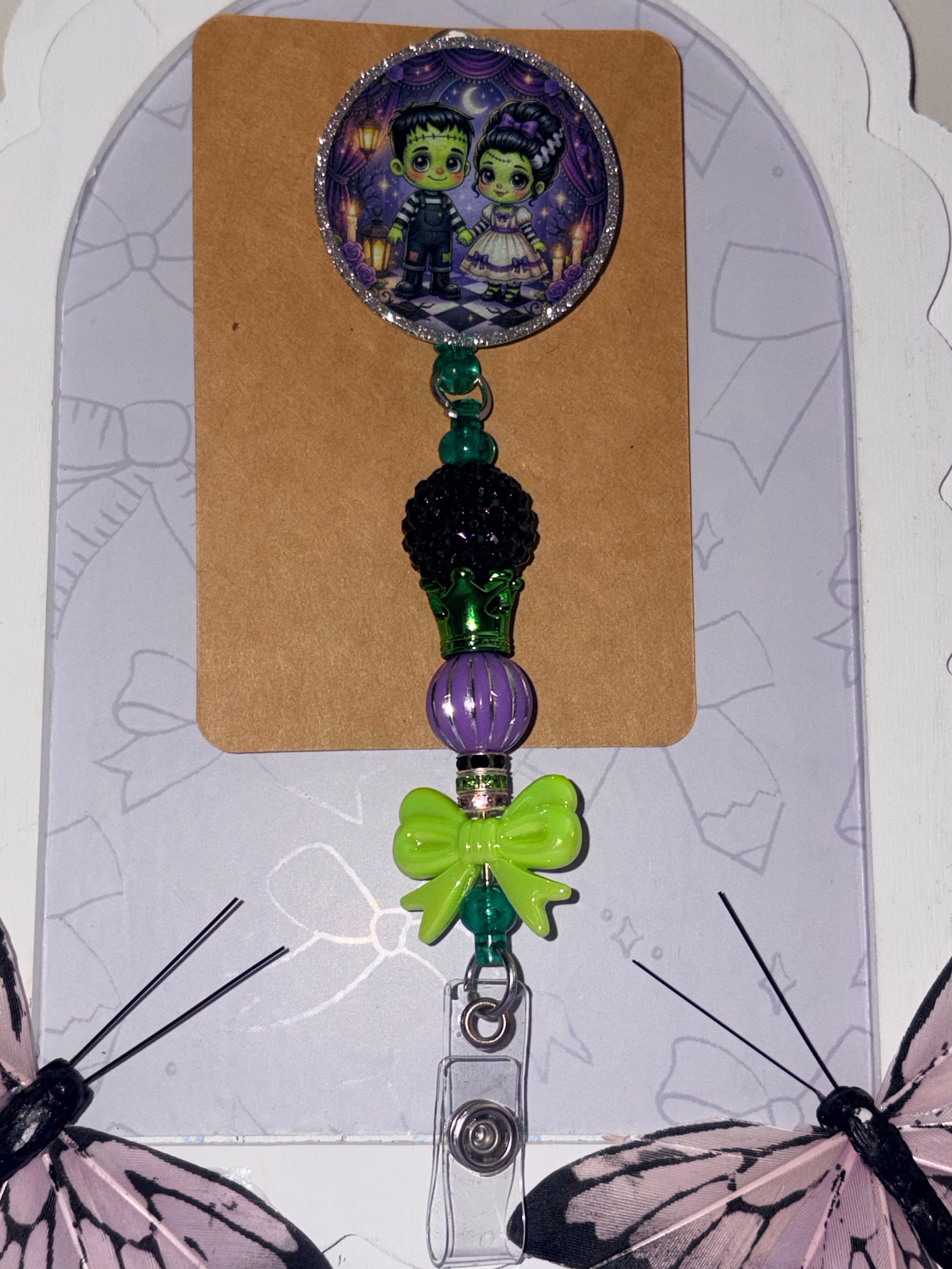 Frankenstein Couple Beaded Badge Reel