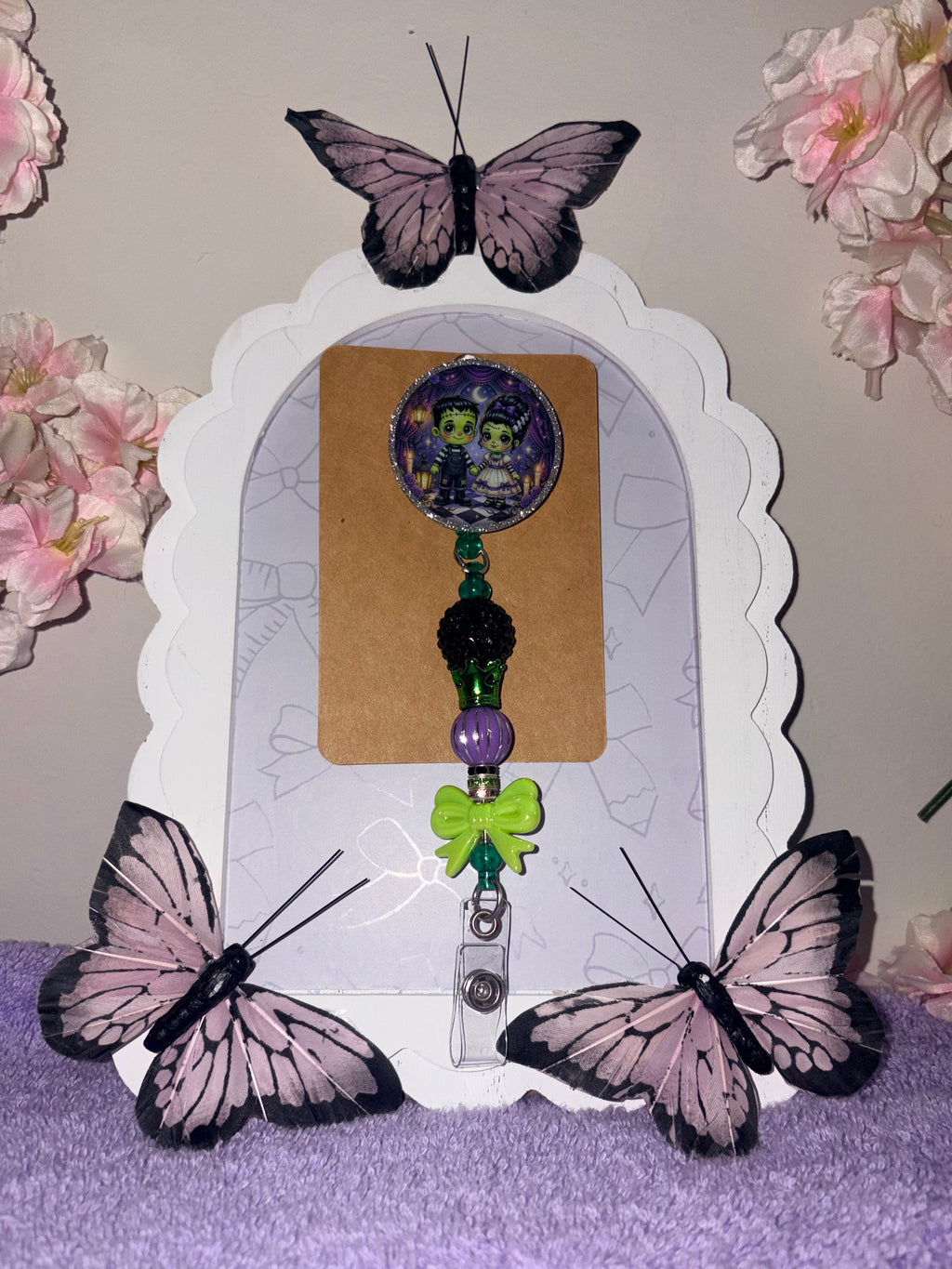 Frankenstein Couple Beaded Badge Reel