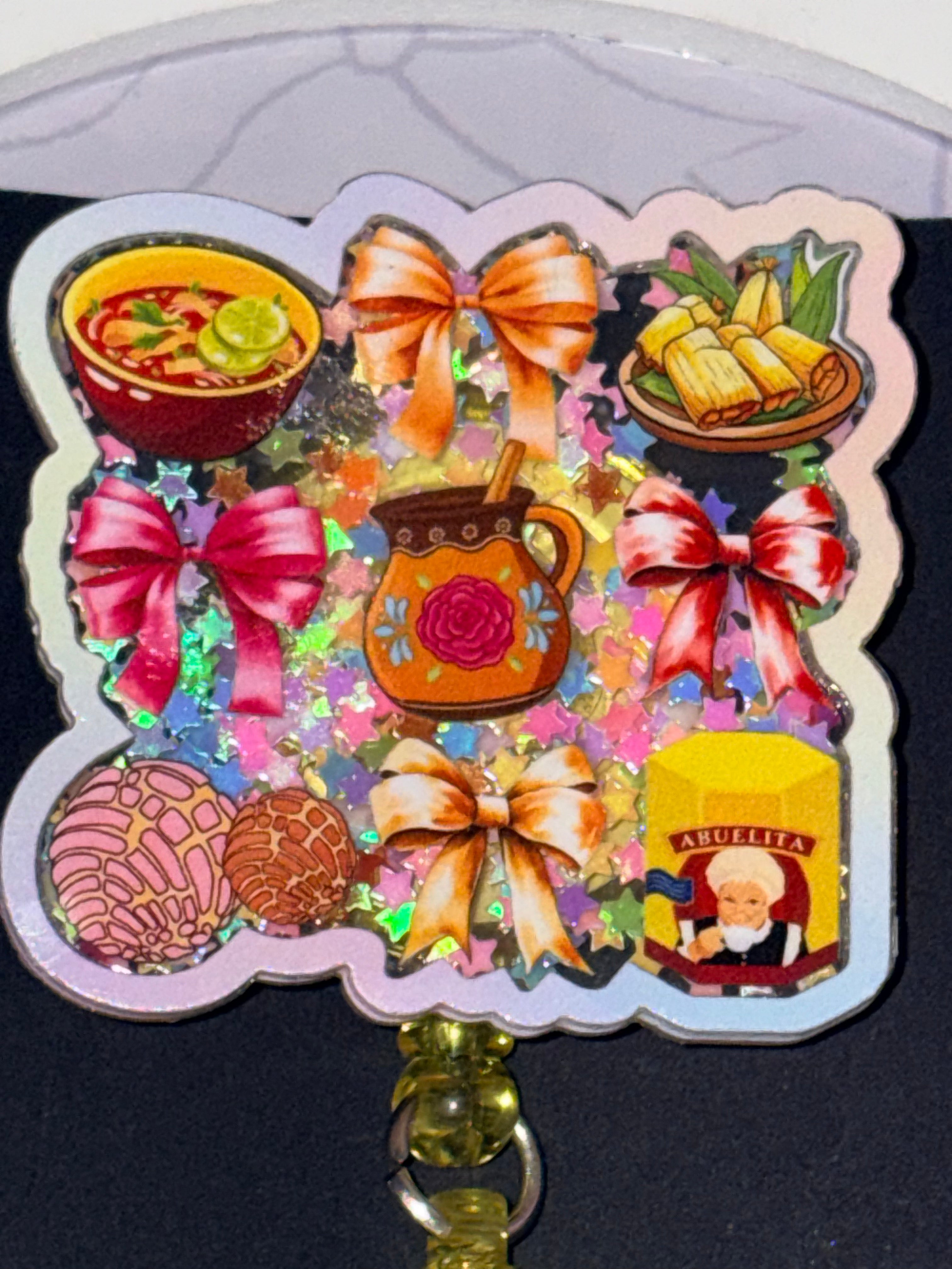 Mexican Food & Abuelita Shaker Beaded Badge Reel