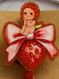 Strawberry Kewpie Baby Beaded Badge Reel