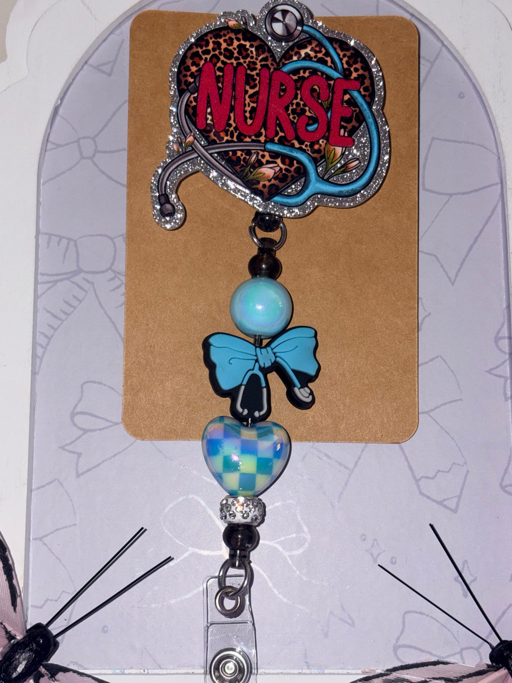 Leopard Print Nurse Stethoscope Beaded Badge Reel