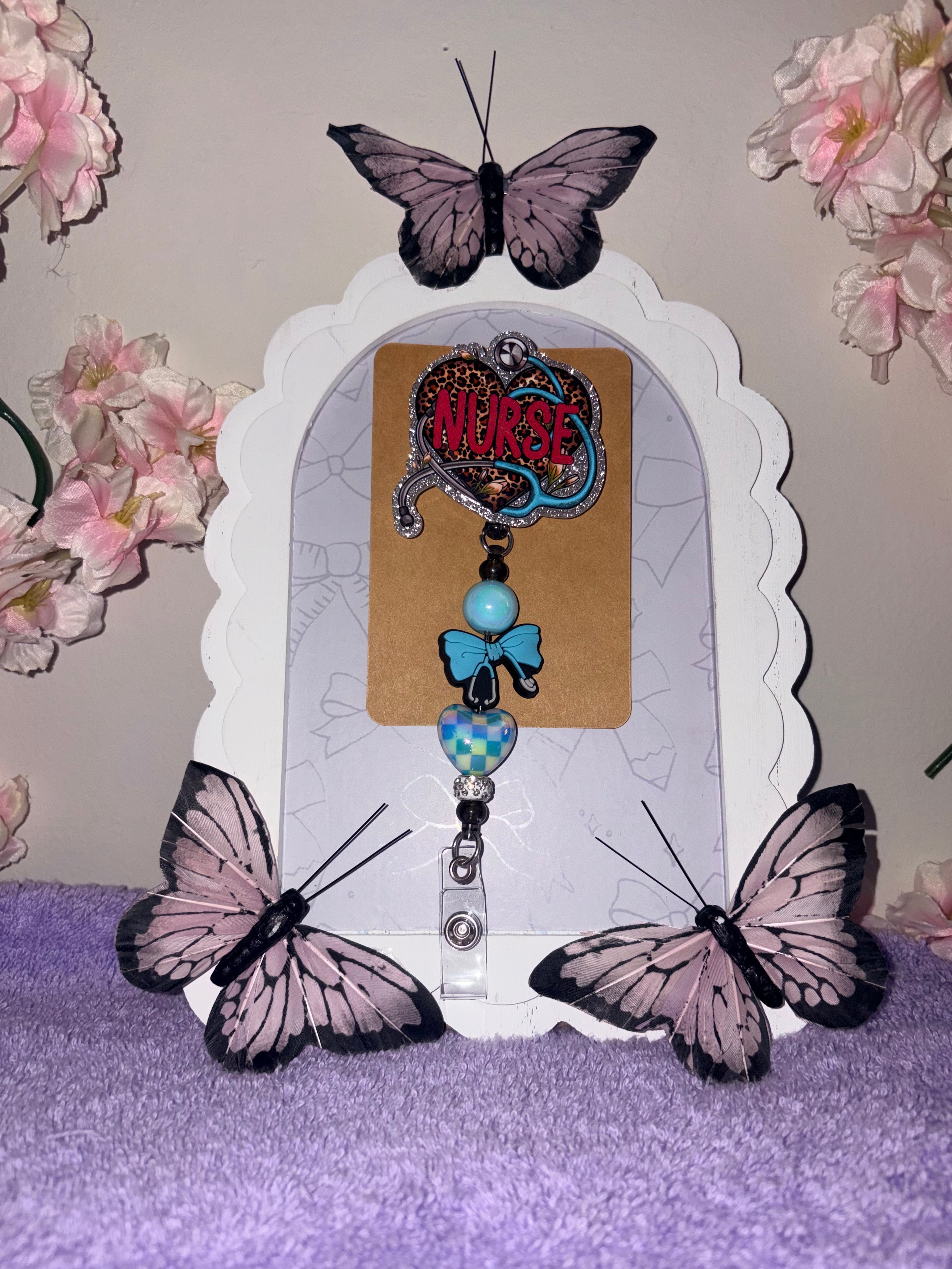 Leopard Print Nurse Stethoscope Beaded Badge Reel