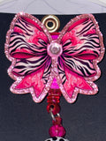 Zebra Print Bow Beaded Badge Reel