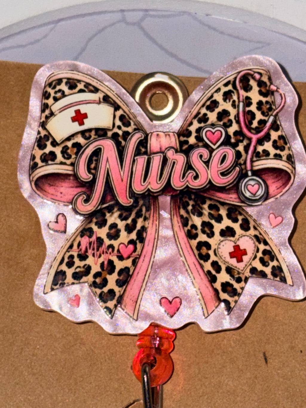 Leopard Print Nurse Bow "Nurse Fuel" Beaded Badge Reel