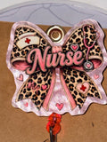 Leopard Print Nurse Bow "Nurse Fuel" Beaded Badge Reel