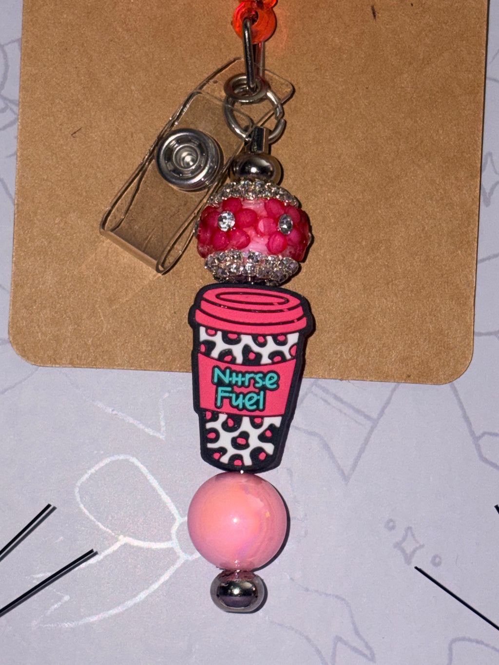 Leopard Print Nurse Bow "Nurse Fuel" Beaded Badge Reel