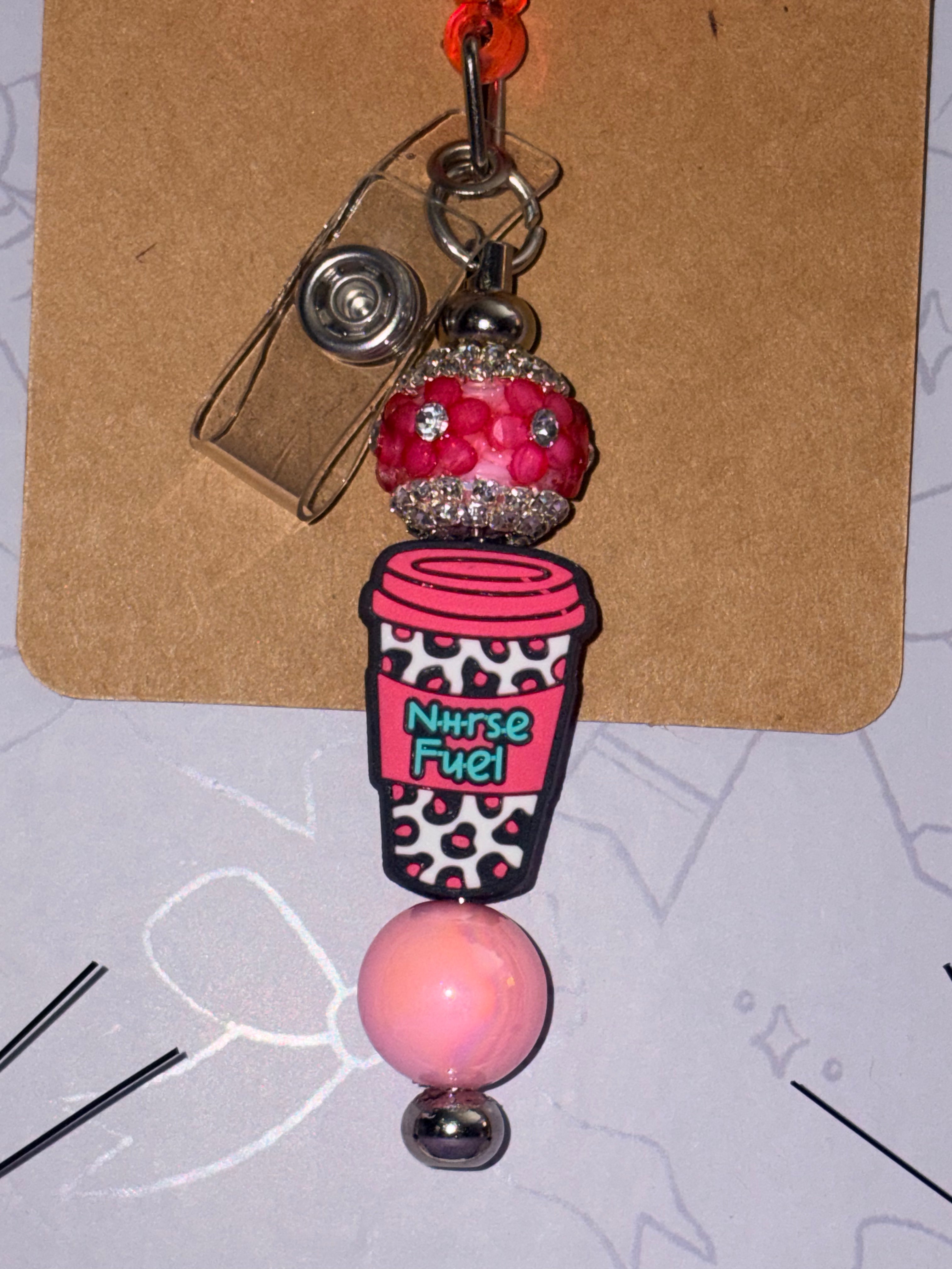 Leopard Print Nurse Bow "Nurse Fuel" Beaded Badge Reel