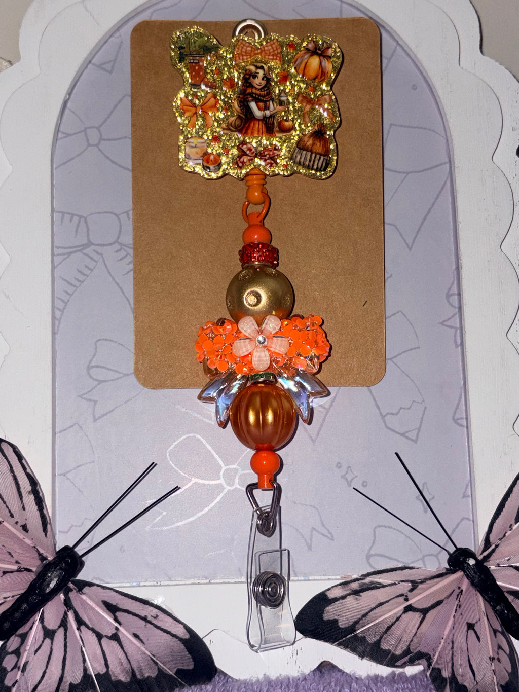 Autumn Girl Beaded Badge Reel