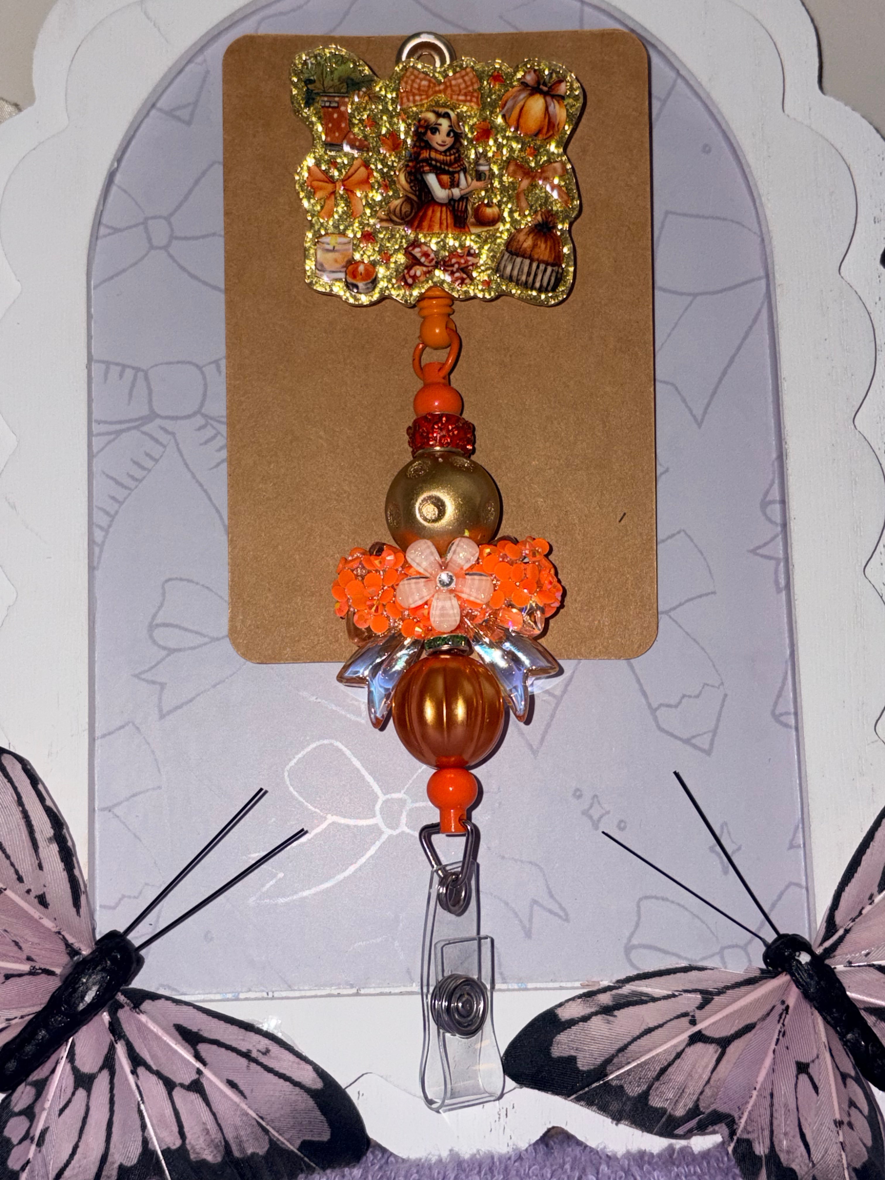 Autumn Girl Beaded Badge Reel
