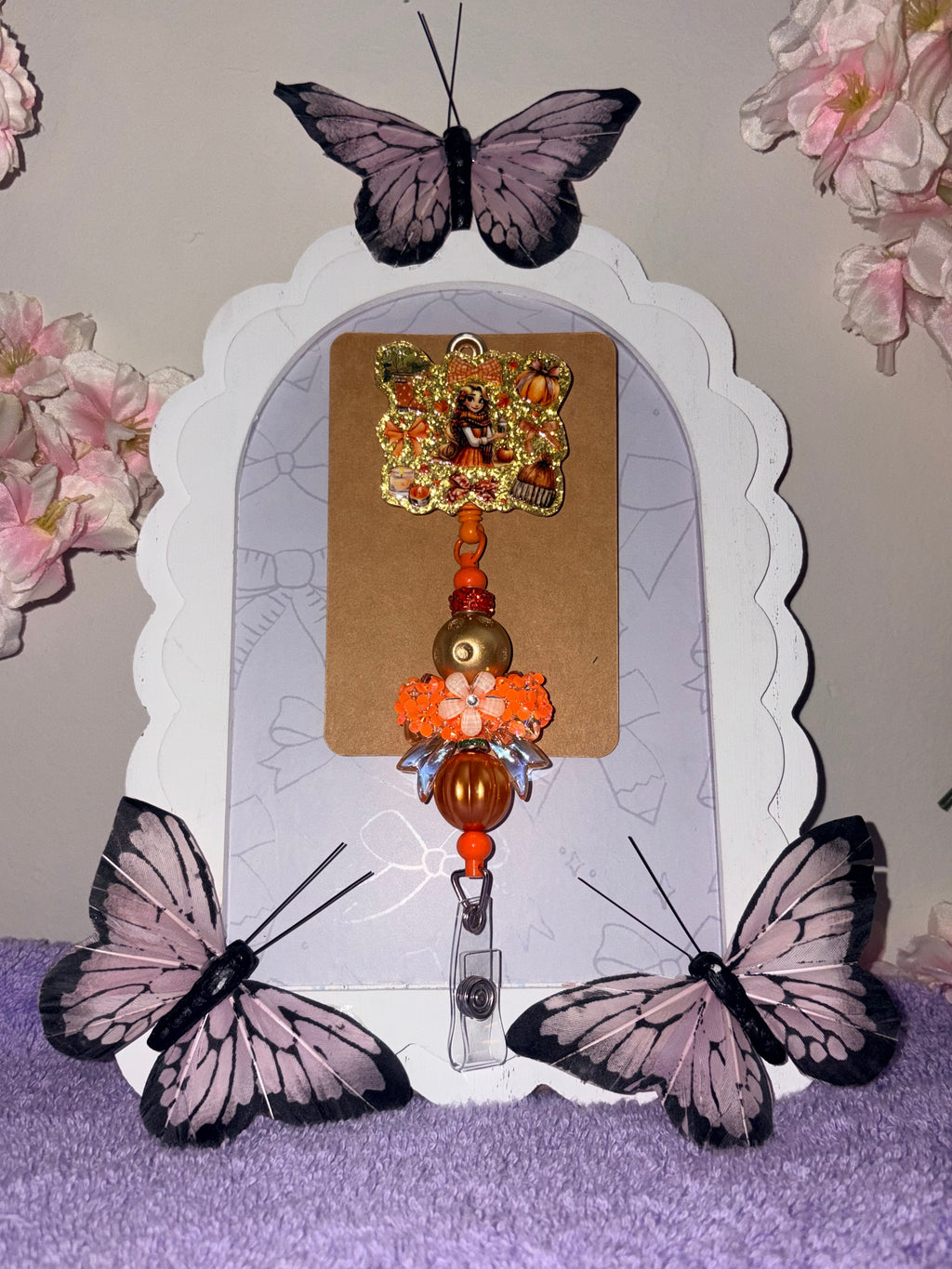 Autumn Girl Beaded Badge Reel