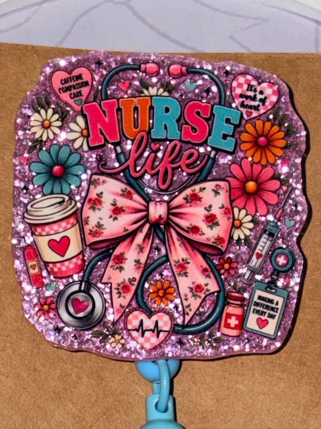 Nurse Life Bow Beaded Badge Reel