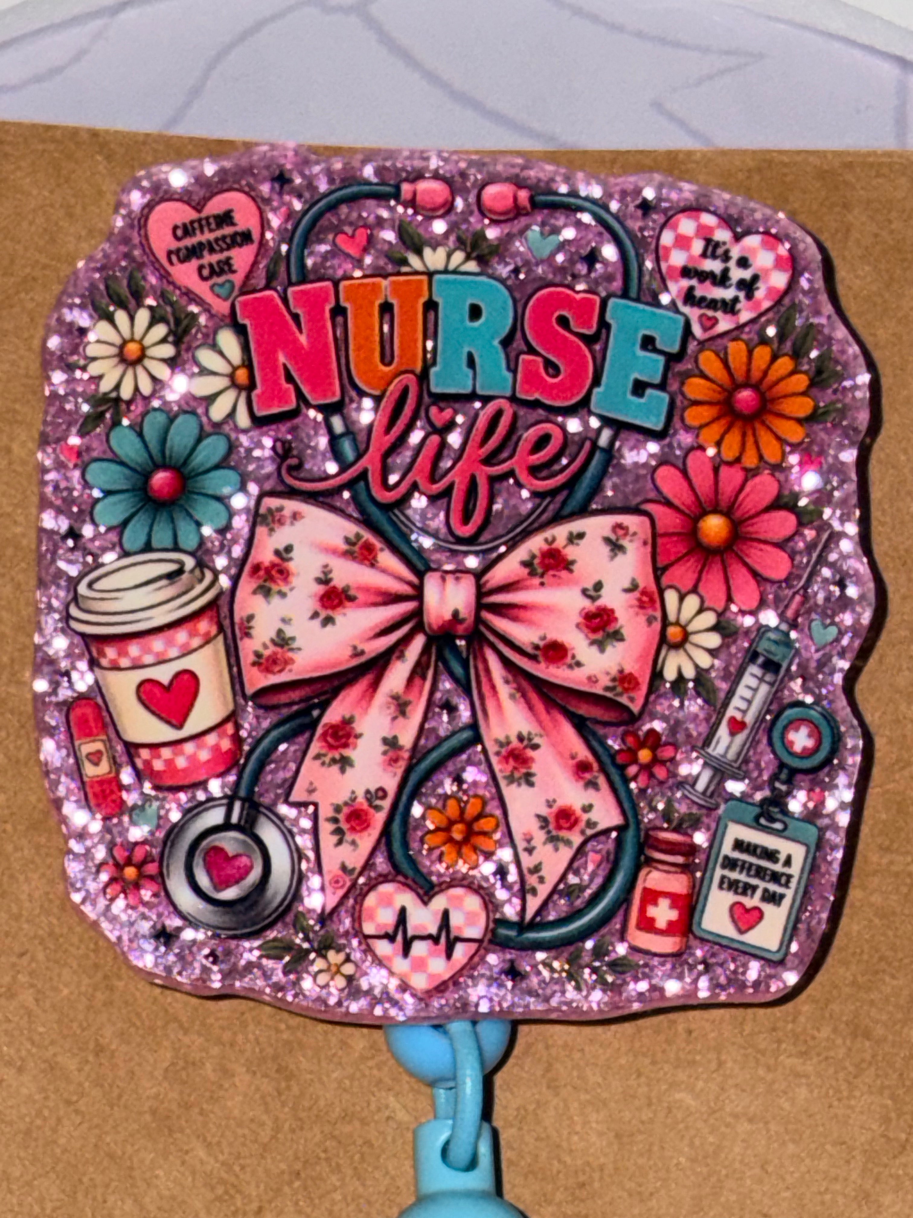 Nurse Life Bow Beaded Badge Reel