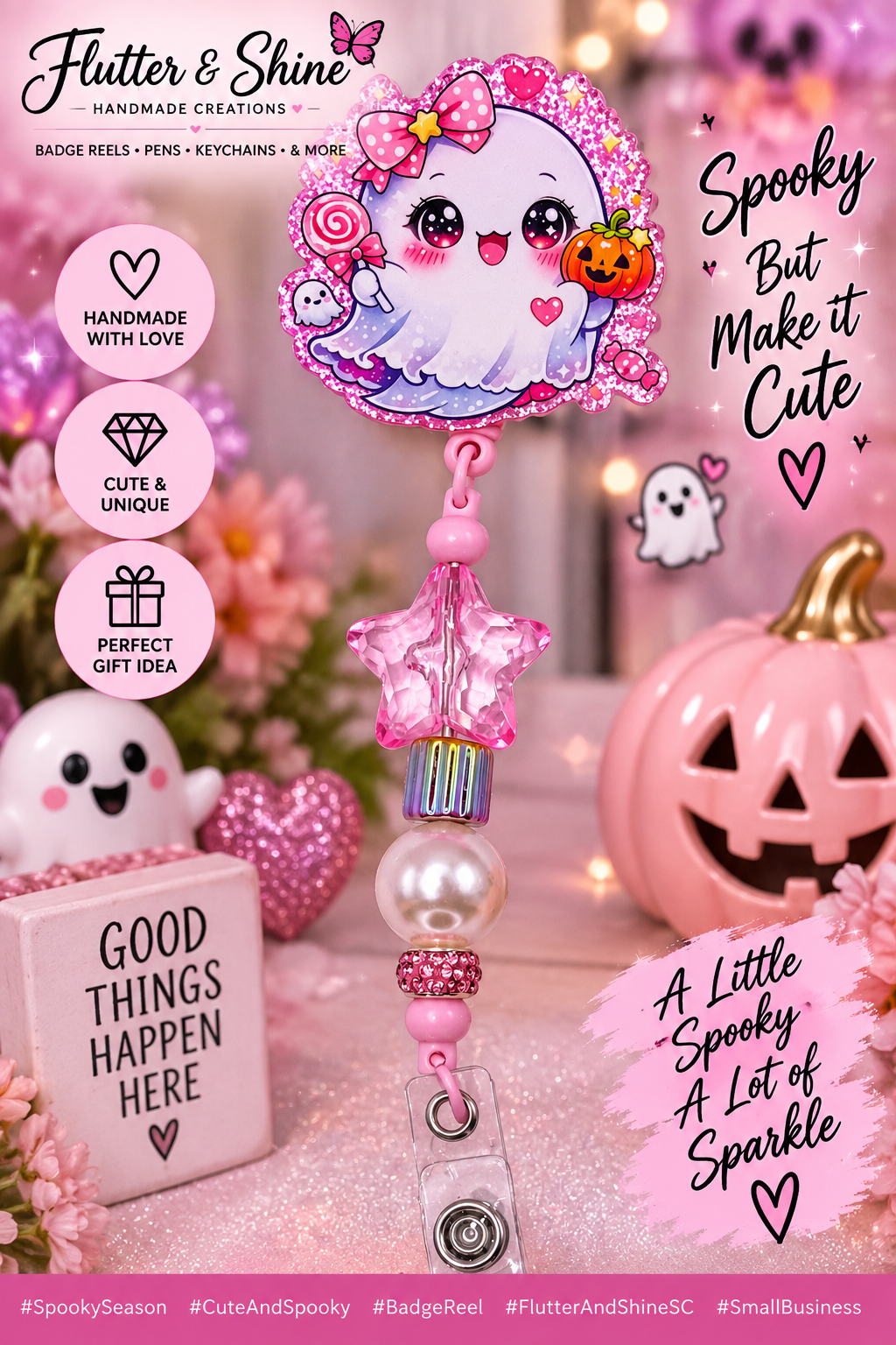Cute Ghost Beaded Badge Reel – Spooky But Make It Cute