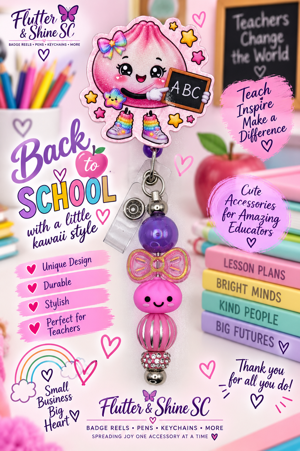 Back to School Kawaii Teacher Badge Reel