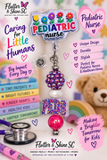 Pediatric Nurse Badge Reel – PEDS Colorful Flower Topper & Beaded Charm | Retractable Badge Holder