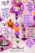 Halloween Pediatric Nurse Badge Reel – Spooky Kawaii Witch Topper & Ghost Bead Charm | Retractable Badge Holder