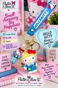 Hello Kitty Keychain – 3D Character Figure, Blue Rubber Wrist Strap & Iridescent Bead Charm