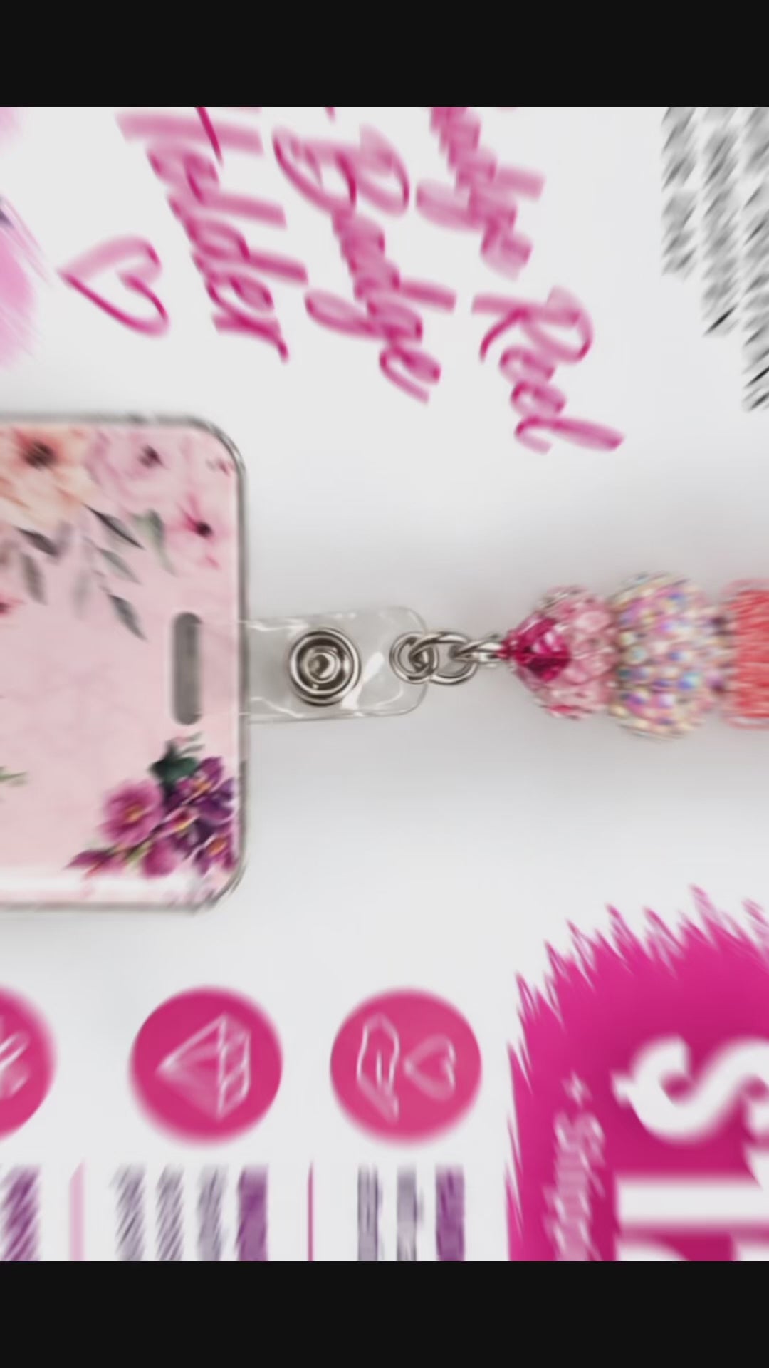 Pink Butterfly Floral Badge Reel with ID Holder
